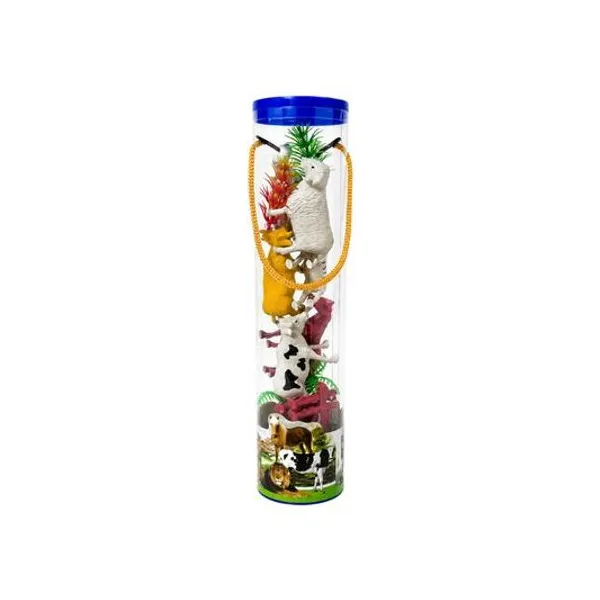 Set de animales de granja x6 con accesorios en tubo 56.5x29 cm