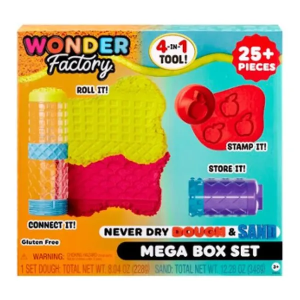 Wonder factory mega playset box set de 25 piezas y 576 g de arena