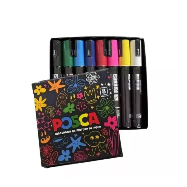 Marcadores Uni posca al agua para g.est.cartón x8 col.surt.