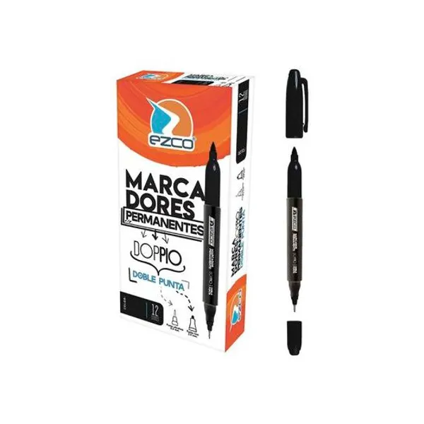 Marcador permanente doppio negro duo caja x12 Ezco 4032