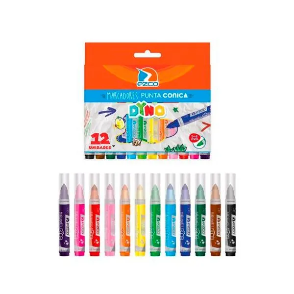 Marcador jumbo punta conica dino caja x12 Ezco