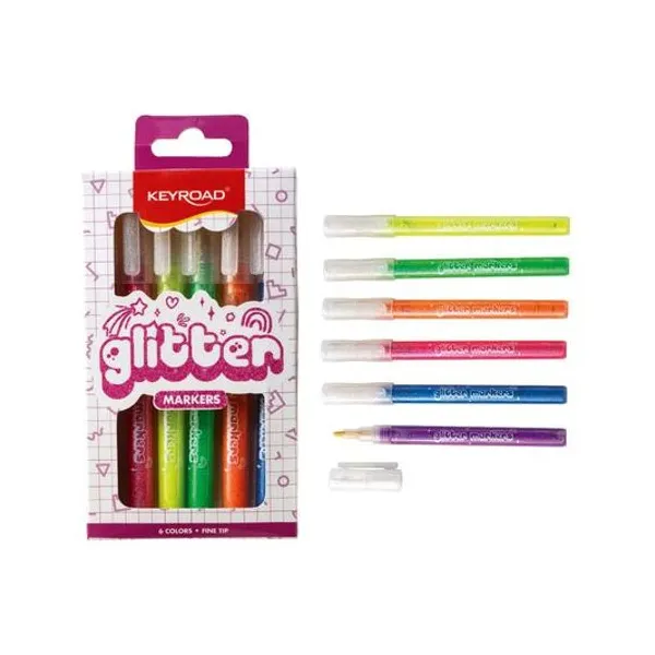 Marcador fluo con glitter caja x6 unidades Keyroad
