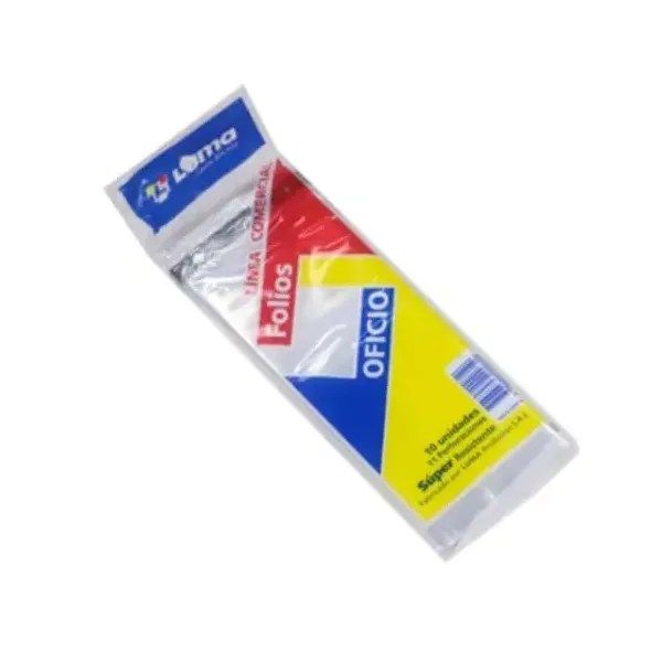 Folios luma plast.super resistente tamaño oficio x10 unid.