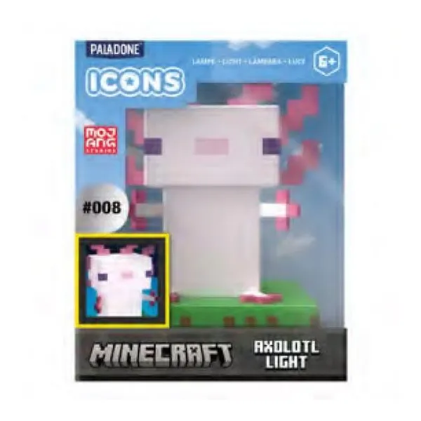 Minecraft axolote icon light v3 - 3d con dos modos de luz (largo: 21 cm)