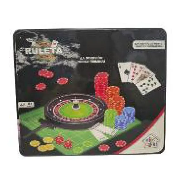 Set de poker con ruleta caja metálica