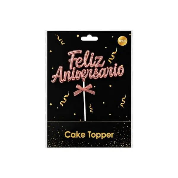 Adorno cake topper feliz aniversario 18x13.7 cm x1