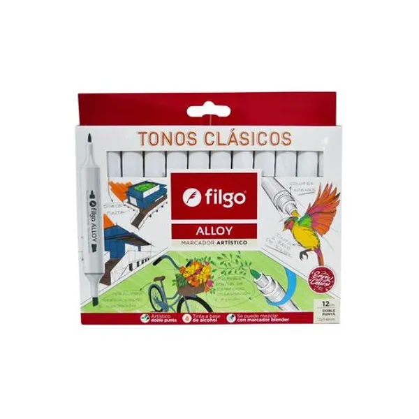 Marcador doble punta clasicos alloy caja x12 Filgo - al