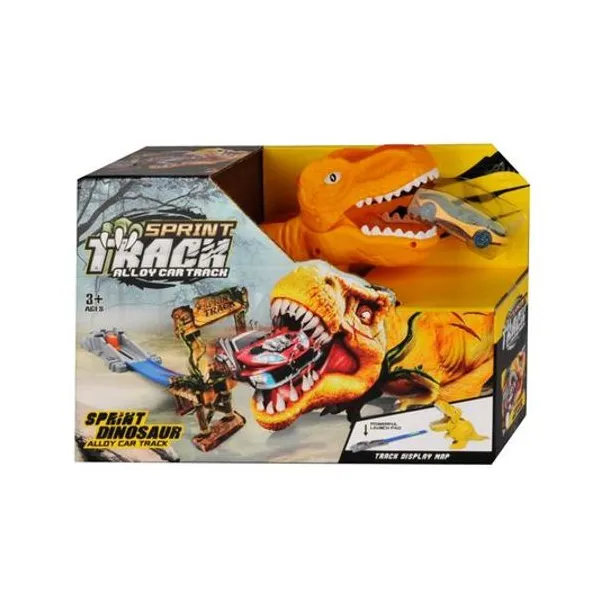 Pista lanza autos dinosaurio en caja 29.5x20x9 cm
