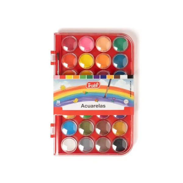 Acuarelas trabi estuche plástico 28 colores con pincel