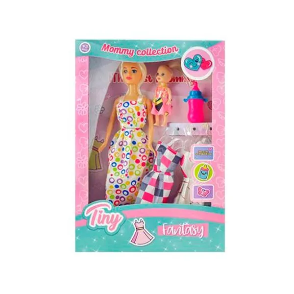 Muñeca Tiny mamá con accesorios 6pzs 23x32 cm