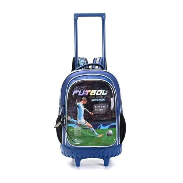 Mochila 18" con carro fútbol player azul 3d Skora