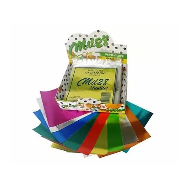 Papel glace 10x10 cm metalizado 10 hojas colores surtidos mil28