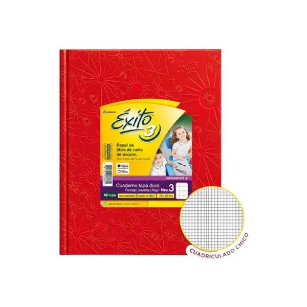 Cuaderno 19x24 cuadriculado chico 48h tapa dura rojo Éxito