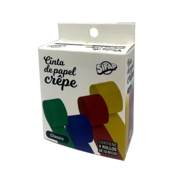 Cinta de papel crepe Sifap clásico x4 rollos de 10 mts
