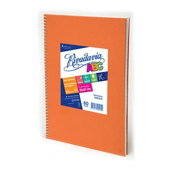 Cuaderno espiral a4 Rivadavia abc vinílico 60 hs.raya naranja