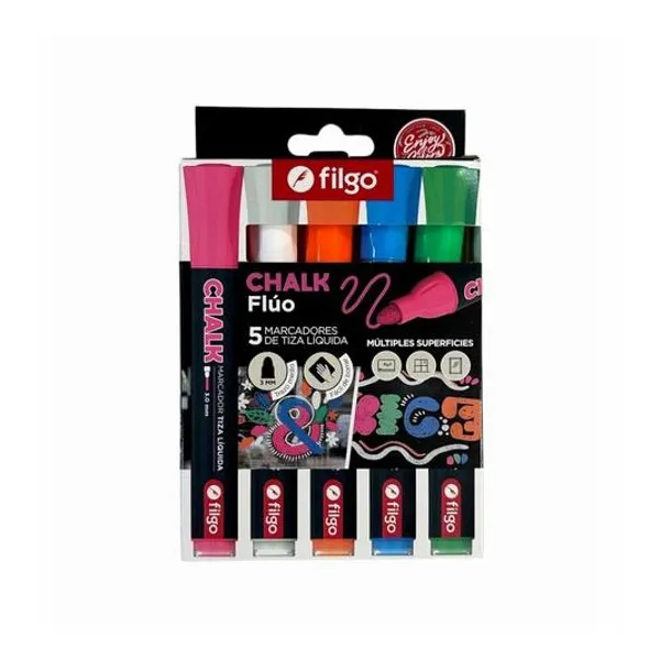 Marcador de tiza liquida chalk fluo 3.0 mm caja x5 unidades Filgo - chlkm