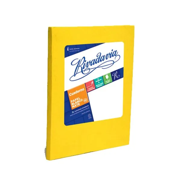 Cuaderno tapa dura Rivadavia forr. x50 hs.ray. amarillo