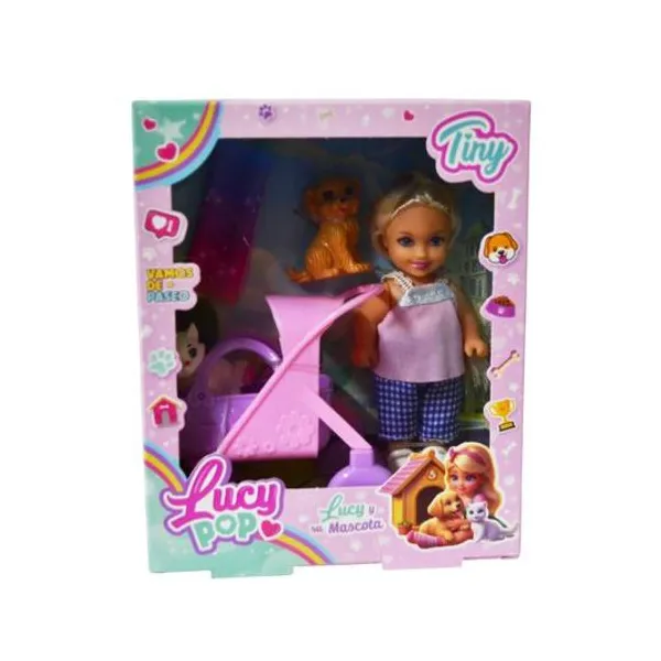 Muñeca Tiny lucy pop con mascota y accesorios en caja 13.5x16x5.5 cm