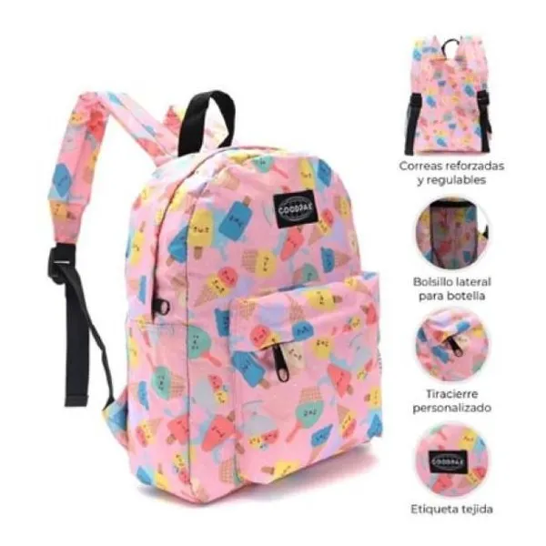 Mochila goodpak print heladitos 31 x27 x10.5, 12