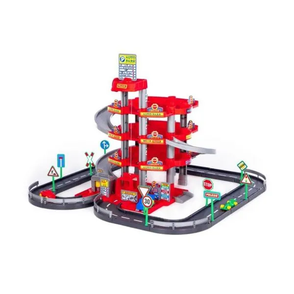 Parkgarage 4 floors with street and cars, red (box)