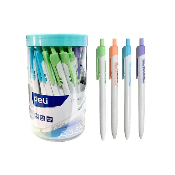 Bolígrafo retractil deli arrow cuerpo pastel azul pote x50 unid.