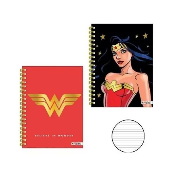 Cuaderno 22x29.7 cm rayado 80 hojas semi rigido con espiral mujer maravilla x unidad Mooving