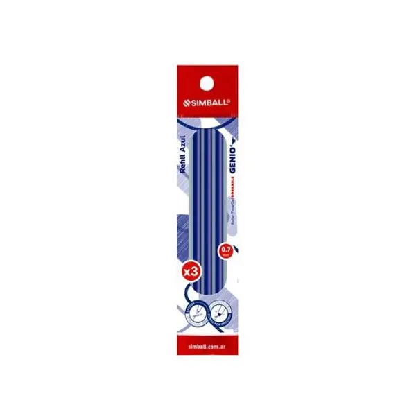 Repuesto roller tinta borrable plus 0.7 mm azul bolsa x3 unidades Simball