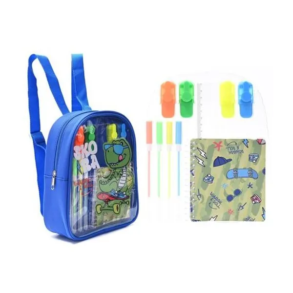 Mochila con set de útiles dino skater 20x24x6 cm Skora
