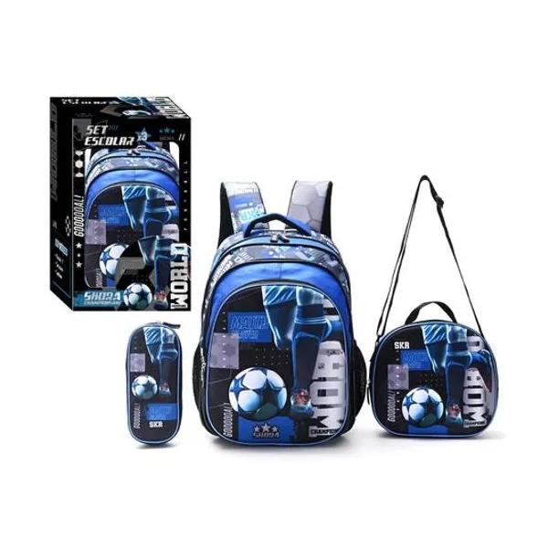 Set mochila 16" con lunchera 24x22x9 cm y cartuchera 23x10x4.5 cm fútbol Skora