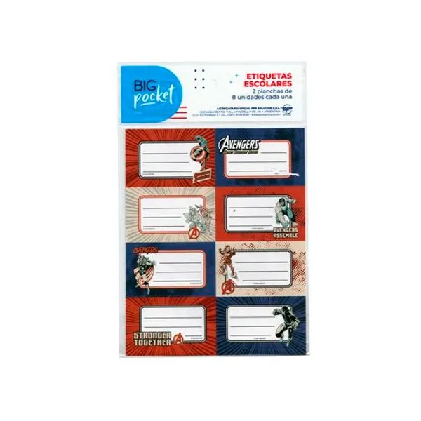 Rótulos 7x4.5 cm Avengers historietas bolsa x16 unidades