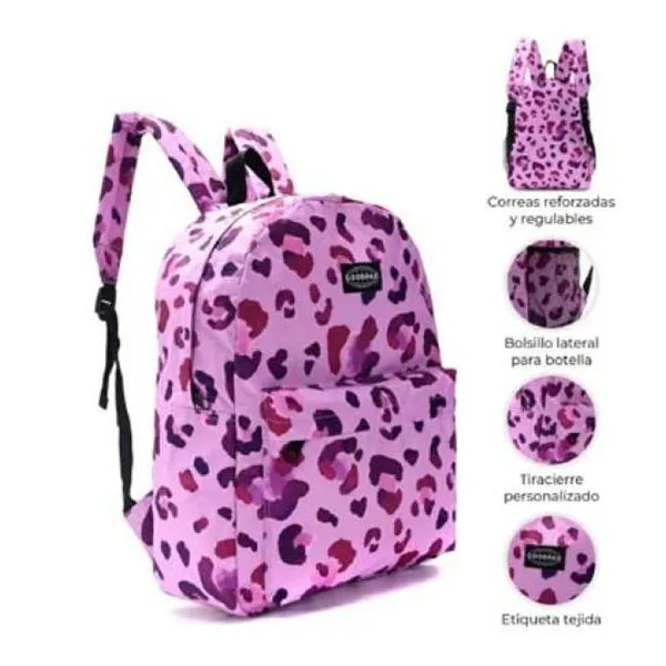 Mochila goodpak print animal print violeta 43 x30 x17, 17