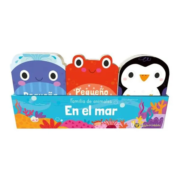 Familia de animales de mar: cangrejo, pingüino y ballena