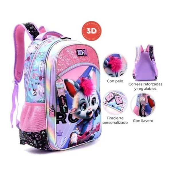 Mochila 18" termoformada think happy pets sombra con llavero 32 x45 x15 cm