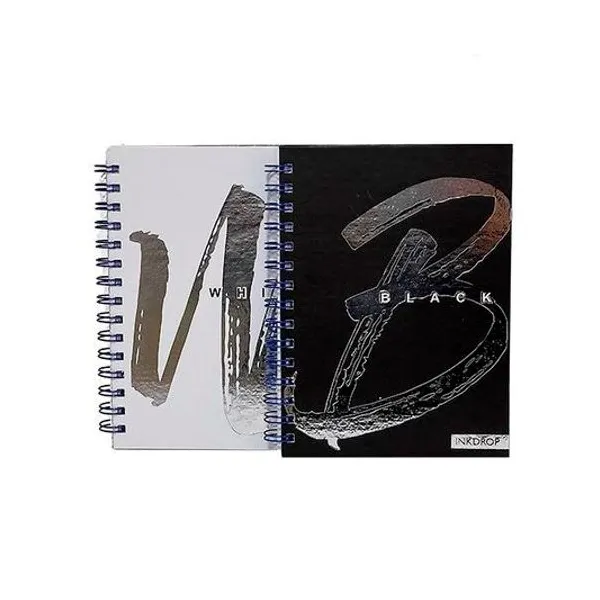 Cuaderno 16x21 cm rayado 100 hojas tapa dura con espiral black & white inkdrop