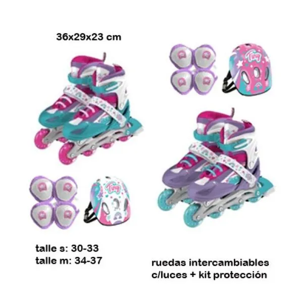 Roller Tiny 3 en 1+kit de proteccion talle s: 30/33 talle m:34/36