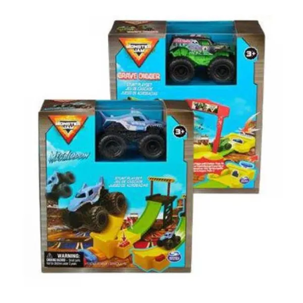 Monster jam -launch & race jumpls truck playset juego de acrobacias.