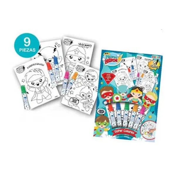 Set de coloreo con 5 fibrones + hojas con impresión para pintar.