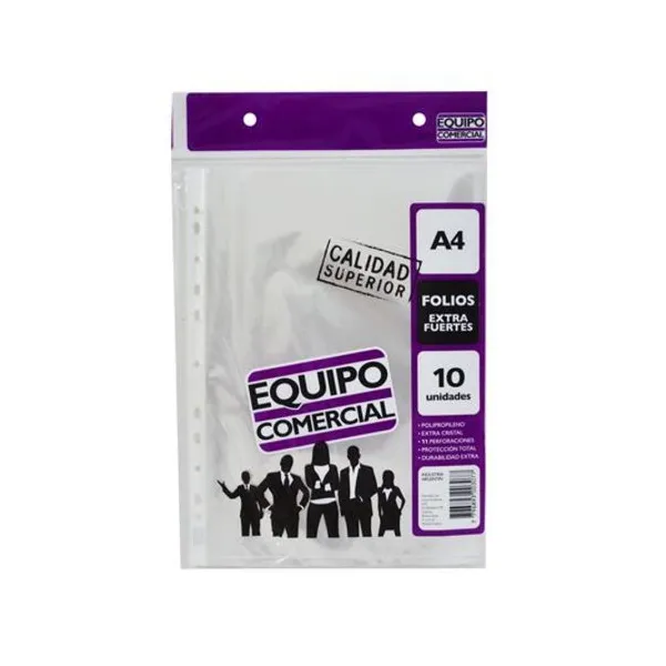 Folio a4 polipropileno equipo comercial extra fuerte 70 micrones x10 unidades luma