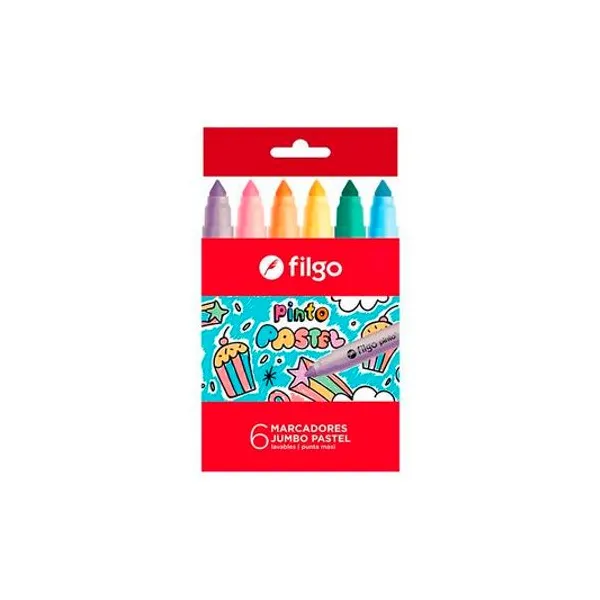 Marcador al agua punta conica pastel jumbo caja x6 Filgo