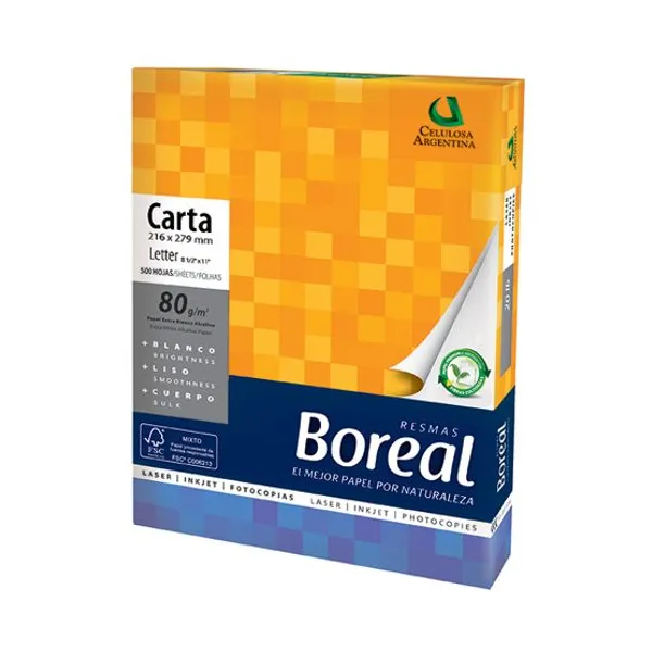 Resma papel boreal tamaño carta 80 grsx 500 hs.