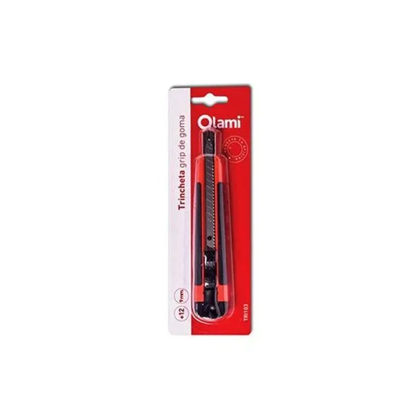 Trincheta con grip goma y guia metal 9 mm en blister olami