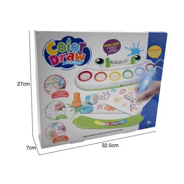 Pincel mágico con sellitos. paleta con pintura mágica. incluye 4 sellitos y 16 h