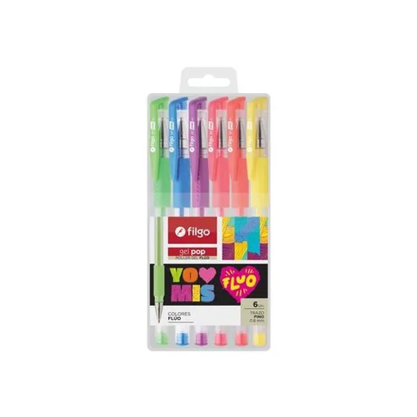 Bolígrafo gel 0.7 mm fluo gel pop blister x6 Filgo