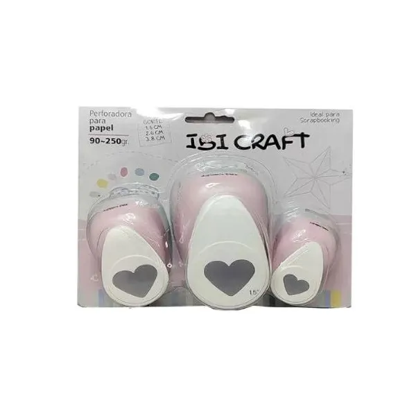 Perforadora artistica ibi craft set x3 unid.corazones 17-25-38 mm