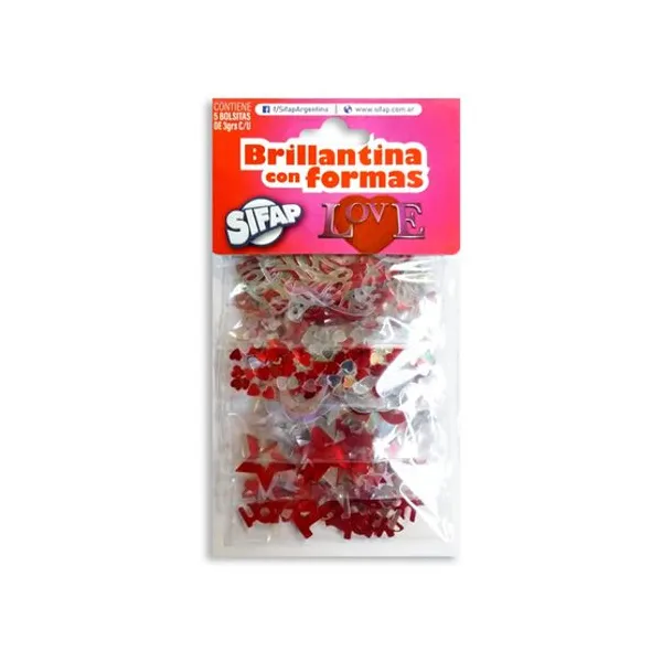 Brillantina Sifap con formas love x5 sobres