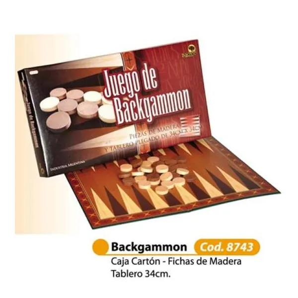 Backgammon bisonte tablero 34 x34 fichas madera