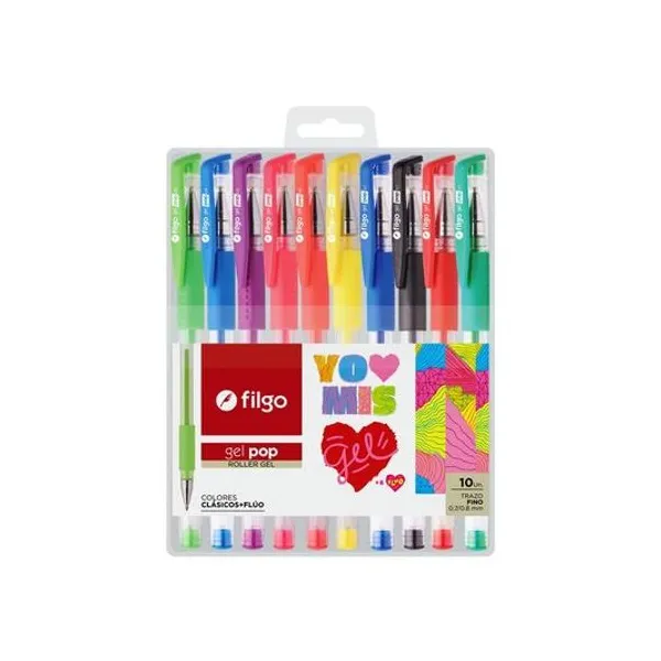 Bolígrafo gel 0.7 mm clásico gel pop blister x10 Filgo -