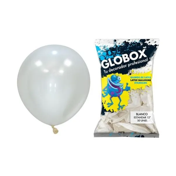Globo 12" liso estandar blanco bolsa x50 globox