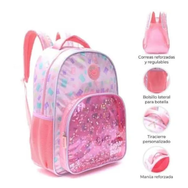 Mochila gummie bear sugar rush con confeti 32 x45 x15 18