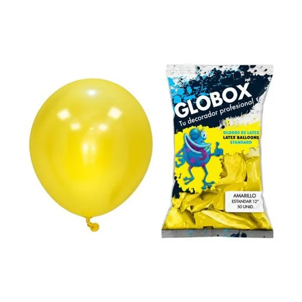 Globo 12" liso estandar amarillo bolsa x50 globox
